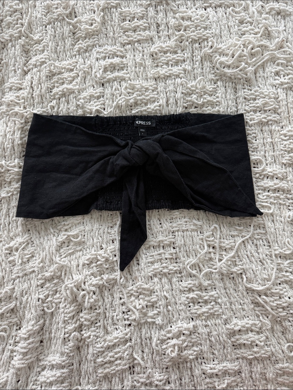 Express Black Tie-Front Bandeau Crop Top